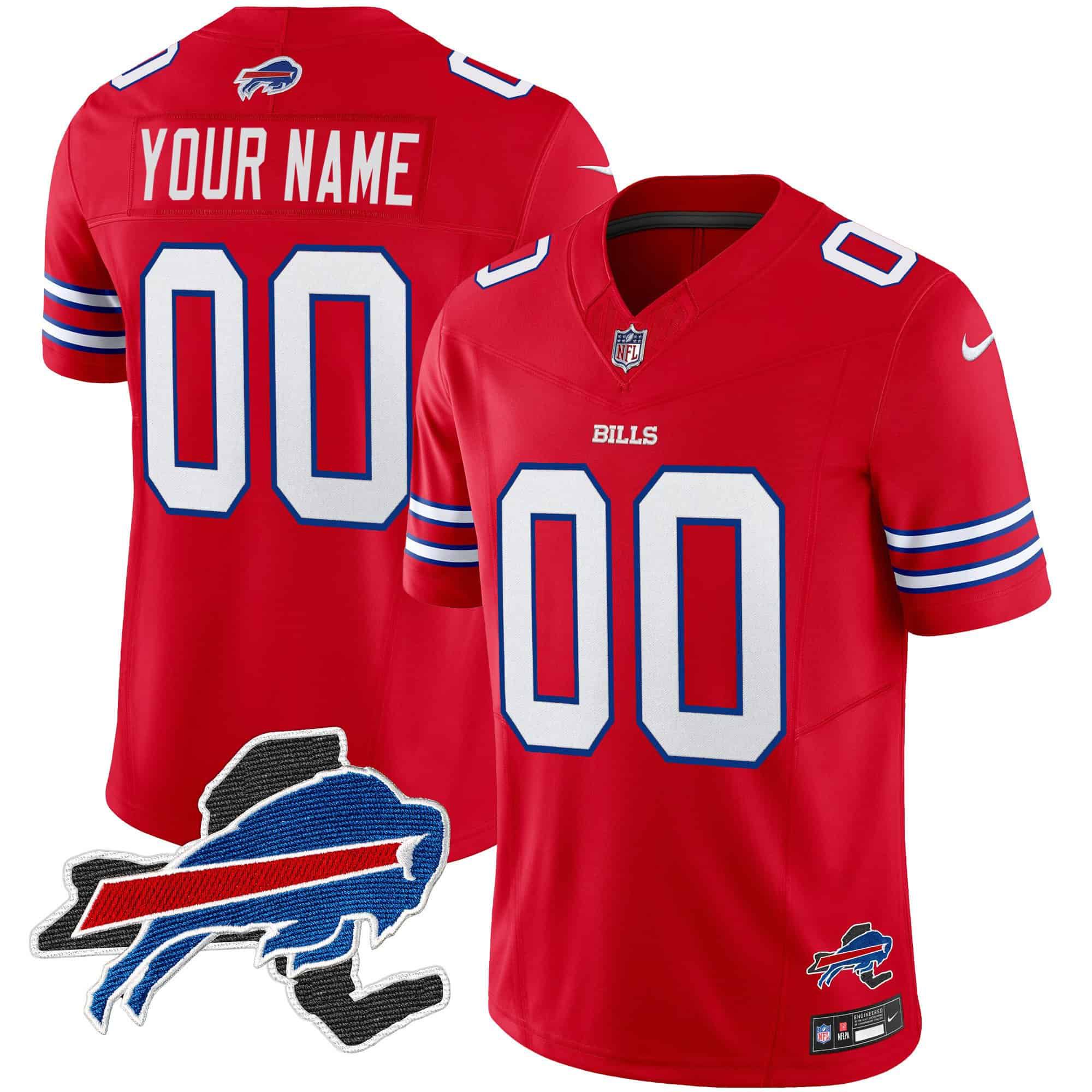 Men Buffalo Bills Red 2024 Nike Patch Vapor Limited Custom NFL Jersey